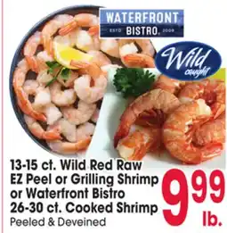 Jewel-Osco 13-15 ct. Wild Red Raw EZ Peel or Grilling Shrimp or Waterfront Bistro 26-30 ct. Cooked Shrimp offer