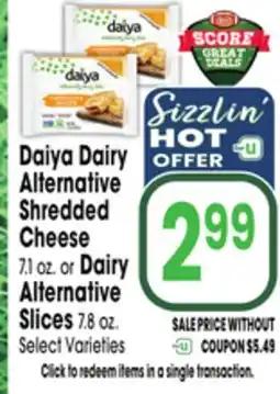 Jewel-Osco Daiya Dairy Alternative Shredded Cheese 7.1 oz. or Dairy Alternative Slices 7.8 oz offer