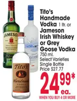 Jewel-Osco Tito's Handmade Vodka 1 ltr. or Jameson Irish Whiskey or Grey Goose Vodka 750 ml offer