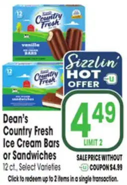 Jewel-Osco Dean's Country Fresh Ice Cream Bars or Sandwiches offer