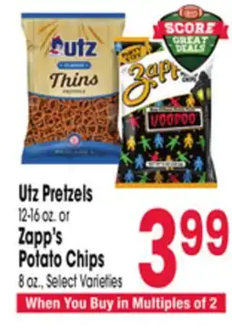 Jewel-Osco Utz Pretzels 12-16 oz. or Zapp's Potato Chips 8 oz offer