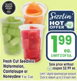 Jewel-Osco Fresh Cut Seedless Watermelon, Watermelon, Cantaloupe or Cantaloupe or Honeydew offer