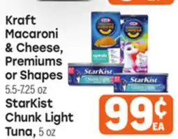 Tony’s Fresh Market Kraft Macaroni & Cheese, Premiums or Shapes 5.5−7.25 oz StarKist Chunk Light Tuna, 5 oz offer