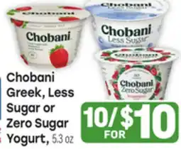 Tony’s Fresh Market Chobani Greek, Less Sugar or Zero Sugar Yogurt offer