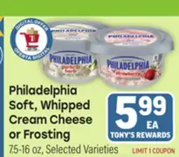 Tony’s Fresh Market Philadelphia Soft, Whipped Cream Cheese or Frosting offer