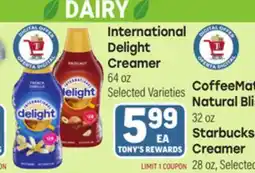 Tony’s Fresh Market International Delight Creamer offer