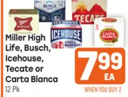 Tony’s Fresh Market Miller High Life, Busch, Icehouse, Tecate or Carta Blanca offer