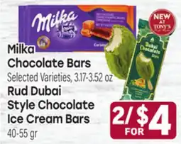 Tony’s Fresh Market Milka Chocolate Bars, Rud Dubai Style Chocolate Ice Cream Bars offer