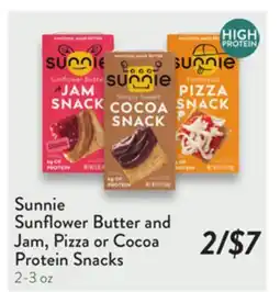 Fresh Thyme Sunnie Sunflower Butter and Jam, Pizza or Cocoa Protein Snacks offer