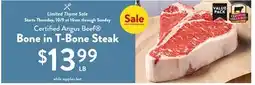 Fresh Thyme Certified Angus Beef Bone in T-Bone Steak offer