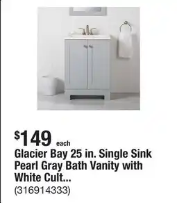 The Home Depot Glacier Bay 25 in. Single Sink Pearl Gray Bath Vanity with White Cultured Marble Top (Assembled) offer