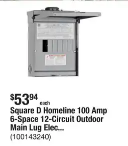 The Home Depot Square D Homeline 100 Amp 6-Space 12-Circuit Outdoor Main Lug Electrical Panel(HOM612L100RBCP) offer
