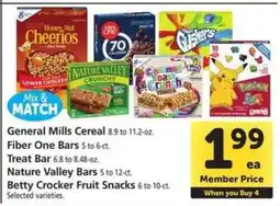 Safeway General Mills Cereal, Fiber One Bars, Treat Bar, Nature Valley Bars, Betty Crocker Fruit Snacks offer