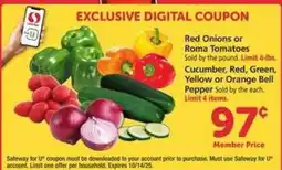 Safeway Red Onions or Roma Tomatoes offer