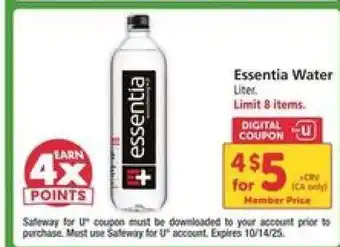 Safeway essentia Water offer