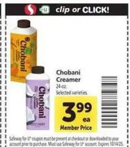 Safeway Chobani Creamer offer