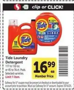 Safeway Tide Laundry Detergent offer