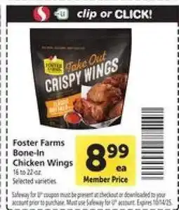 Safeway Foster Farms Bone-In Chicken Wings offer