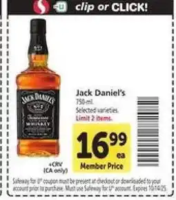 Safeway Jack Daniel's offer