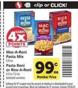 Safeway Pasta Roni or Rice-A-Roni offer