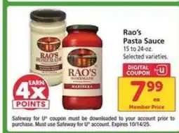 Safeway Rao's Pasta Sauce offer