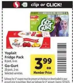 Safeway Yoplait Fridge Pack & Go-Gurt offer