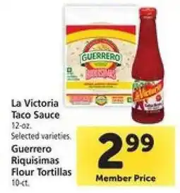 Safeway La Victoria Taco Sauce & Guerrero Riquisimas Flour Tortillas offer