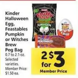 Safeway Kinder Halloween Egg, Feastables Pumpkin or Witches Brew Peg Bag offer