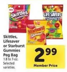 Safeway Skittles, Lifesaver or Starburst Gummies Peg Bag offer