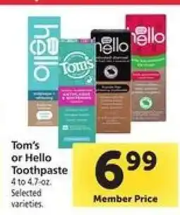 Safeway Tom's or Hello Toothpaste offer
