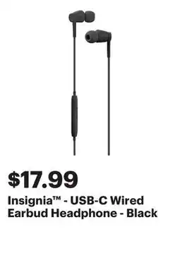 Best Buy Insignia - USB-C Wired Earbud Headphone - Black offer