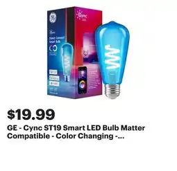 Best Buy GE - Cync ST19 Smart LED Bulb Matter Compatible - Color Changing - Full Color offer