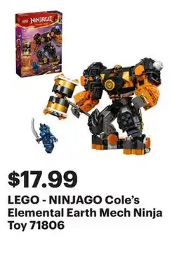 Best Buy LEGO - NINJAGO Cole's Elemental Earth Mech Ninja Toy 71806 offer