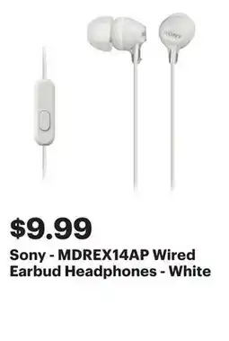 Best Buy Sony - MDREX14AP Wired Earbud Headphones - White offer