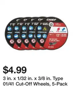 Harbor Freight Tools 3 in. x 1/32 in. x 3/8 in. Type 01/41 Cut-Off Wheels, 5-Pack offer