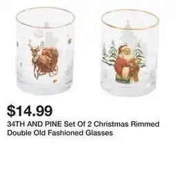 Marshalls 34TH AND PINE Set Of 2 Christmas Rimmed Double Old Fashioned Glasses offer