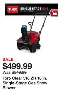 Tractor Supply Company Toro Clear 518 ZR 18 in. Single-Stage Gas Snow Blower offer
