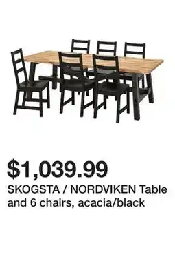 Ikea SKOGSTA / NORDVIKEN Table and 6 chairs, acacia/black offer