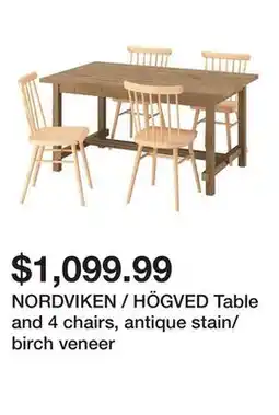 Ikea NORDVIKEN / HÖGVED Table and 4 chairs, antique stain/birch veneer offer