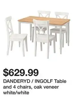 Ikea DANDERYD / INGOLF Table and 4 chairs, oak veneer white/white offer