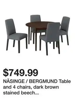 Ikea NÄSINGE / BERGMUND Table and 4 chairs, dark brown stained beech veneer/Gunnared medium grey black offer