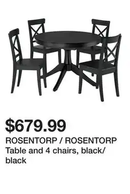 Ikea ROSENTORP / ROSENTORP Table and 4 chairs, black/black offer