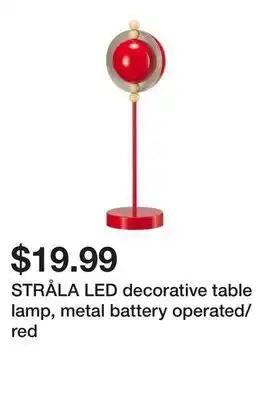 Ikea STRÅLA LED decorative table lamp, metal battery operated/red offer