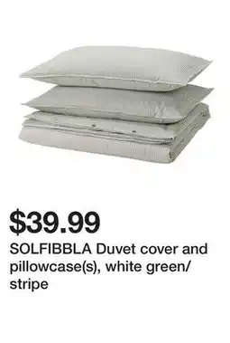 Ikea SOLFIBBLA Duvet cover and pillowcase(s), white green/stripe offer