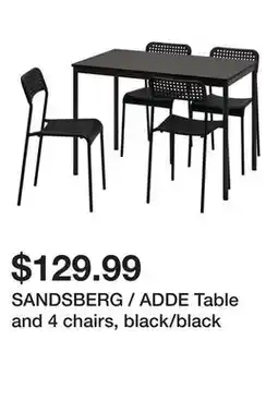 Ikea SANDSBERG / ADDE Table and 4 chairs, black/black offer