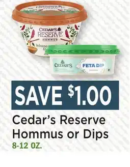 Heinen's Cedar's Reserve Hommus or Dips offer
