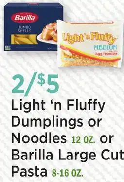 Heinen's Light'n Fluffy Dumplings or Noodles 12 OZ. or Barilla Large Cut Pasta 8-16 OZ offer