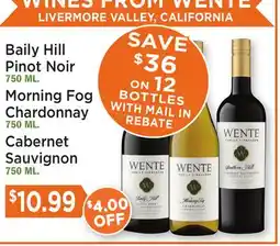 Heinen's Baily Hill Pinot Noir, 750 ML. Morning Fog Chardonnay, 750 ML.Cabernet Sauvignon, 750 ML offer