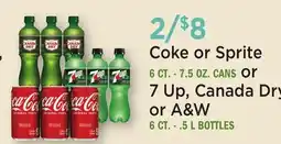 Heinen's Coke or Sprite 6 CT.-7.5 OZ. CANS or 7 Up, Canada Dry or A & W 6 CT. -. 5 L BOTTLES offer