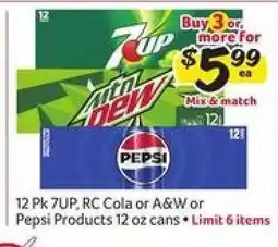 Winn Dixie 12 Pk 7UP, RC Cola or A&W or Pepsi Products offer